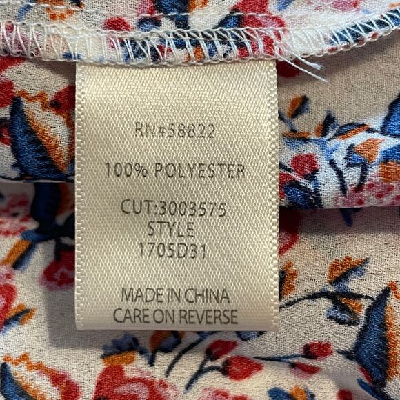 Max Studio Floral Blouse Womens Large Cream Red Smocked Waist Peplum Top - Picture 9 of 12